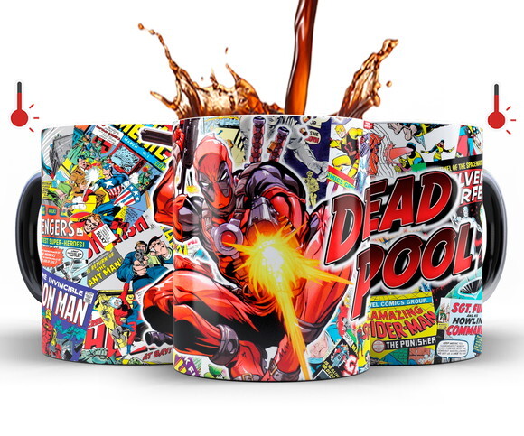 Caneca Mágica + Azulejo Personalizado Deadpool Marvel