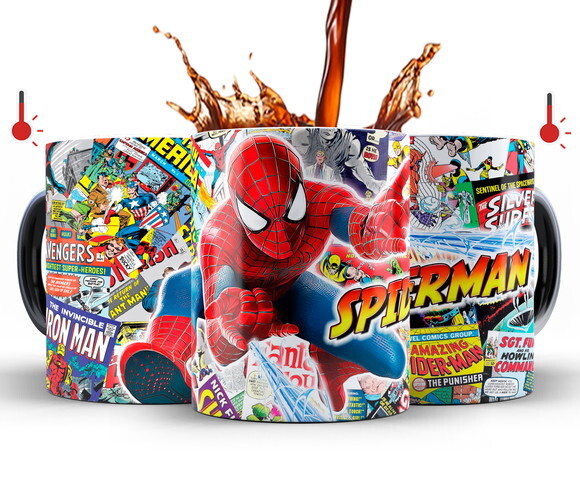 Caneca Mágica + Azulejo Homem Aranha Marvel