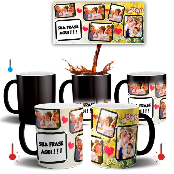 Caneca Mágica + Azulejo Personalizado Família com Fotos