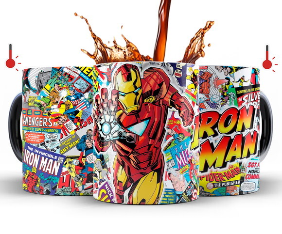 Caneca Mágica + Azulejo Personalizado Homem de Ferro Marvel