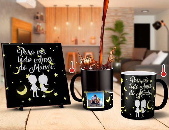 Caneca Mágica + Azulejo Personalizado Namorados