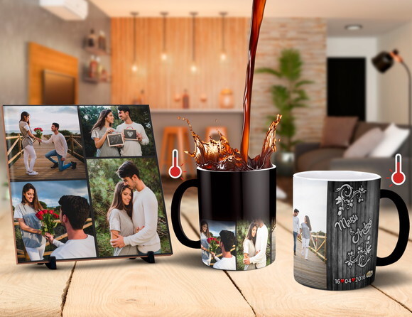 Caneca Mágica + Azulejo Personalizado Namorados com Fotos