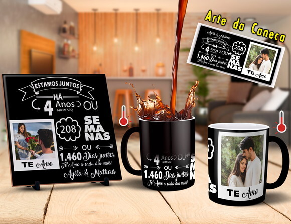 Caneca Mágica + Azulejo Presente de Namorados Noivos Casal