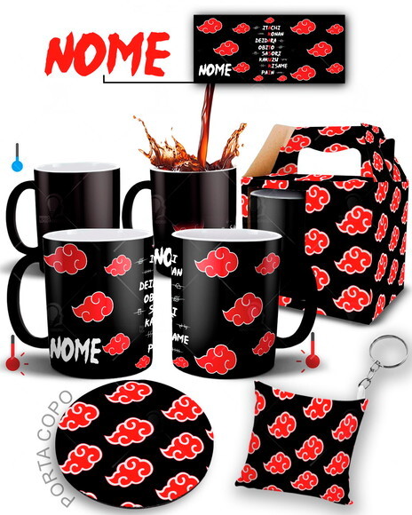 Caneca Mágica + Kit Akatsuki Naruto Shippuden com Nome