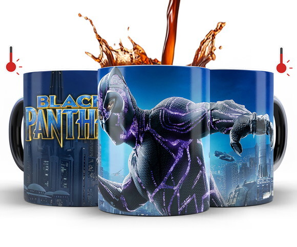 Caneca Mágica + Azulejo Personalizado Pantera Negra Marvel