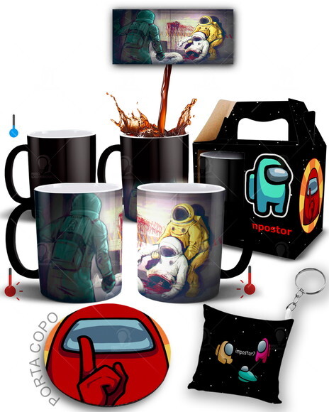 Caneca Mágica + kit Among Us com Nome - Mod 004