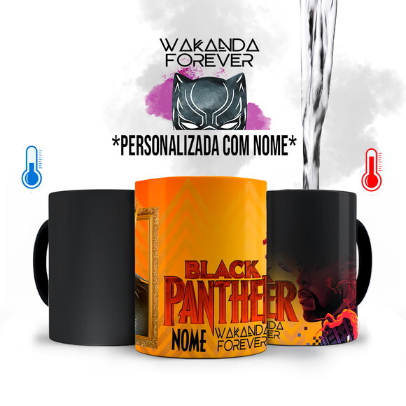 Caneca Mágica + Kit Chinelo Pantera Negra com Nome