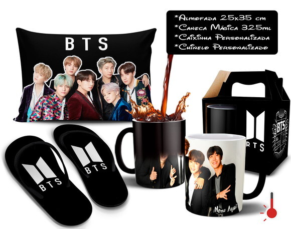 Caneca Mágica + Kit com chinelo Bts K-pop