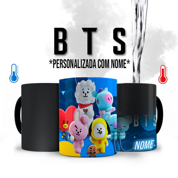 Caneca Mágica + Kit com Chinelo Bts K-pop com Nome
