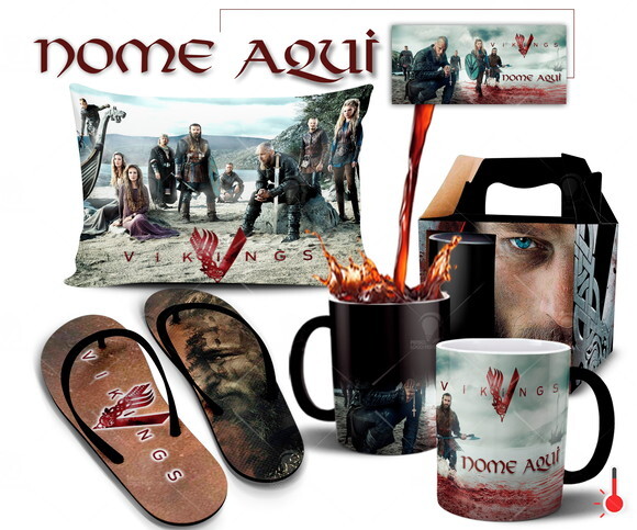 Caneca Mágica + Kit com Chinelo Série Vikings com Nome