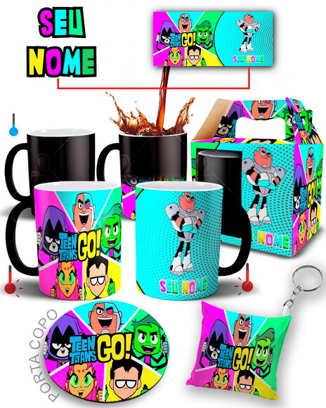 Caneca Mágica + Kit Cyborg Os Jovens Titãs Com seu Nome
