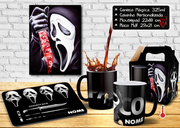 Caneca Mágica + Kit Filme Pânico Ghostface Scream