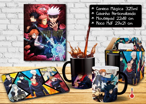 Caneca Mágica + Kit Geek Jujutsu kaisen com nome