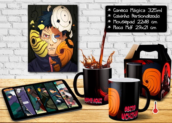 Caneca Mágica + Kit Geek Obito Uchiha com Nome