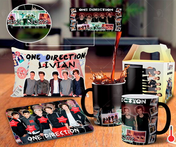 Caneca Mágica + Kit Grupo One Direction com Nome + Mod002