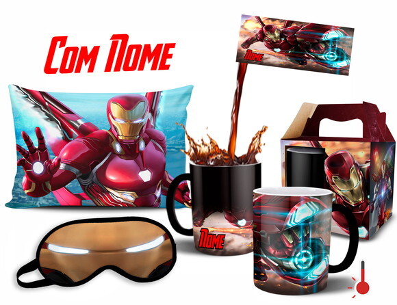 Caneca Mágica + Kit Homem de Ferro Vingadores com Nome
