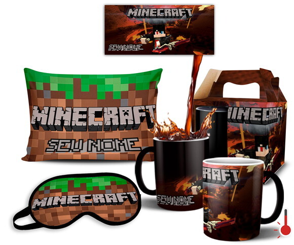 Caneca Mágica + Kit Jogo Minecraft Com Nome - Mod 002