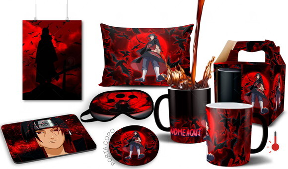 Caneca Mágica + kit Itachi Uchiha Naruto com Nome