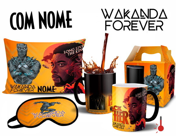 Caneca Mágica + Kit Pantera Negra Wakanda Forever com Nome