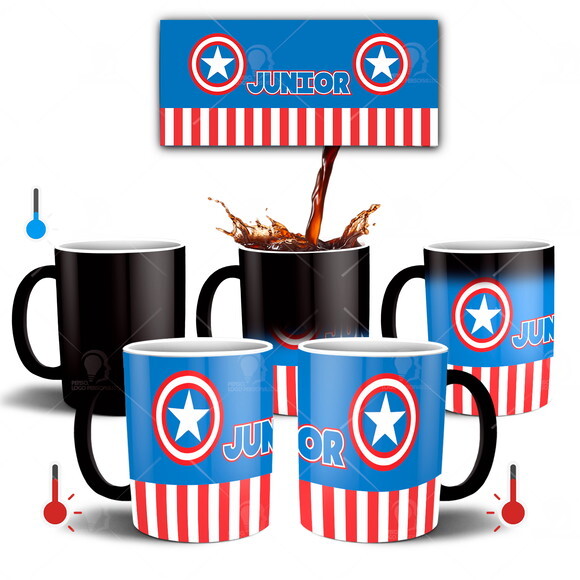 Caneca Mágica + Kit personalizado Capitão América com Nome