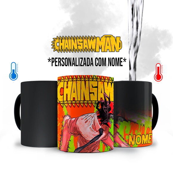 Caneca Mágica + Kit Personalizado Chainsaw Man com Nome