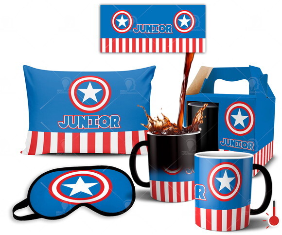 Caneca Mágica + Kit personalizado Capitão América com Nome
