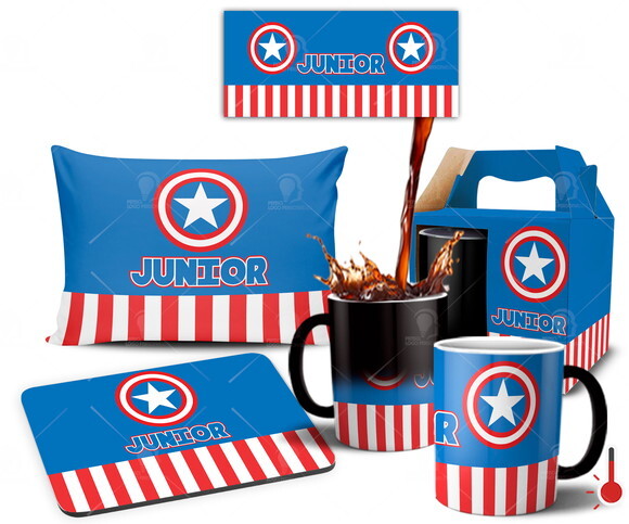 Caneca Mágica + Kit personalizado Capitão América com Nome