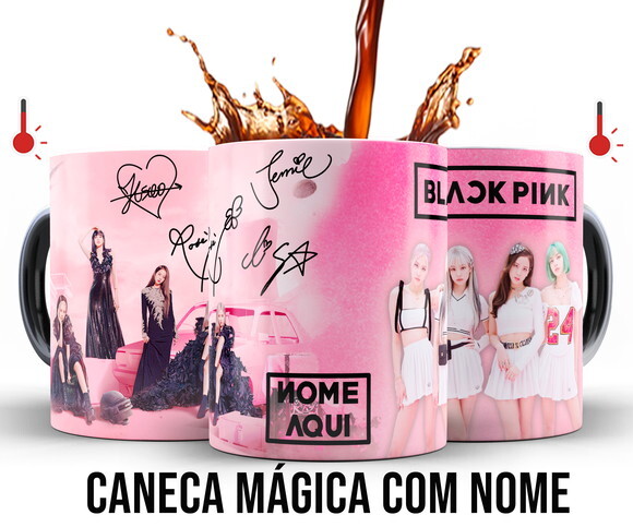 Caneca Mágica + Kit Personalizado Grupo Black Pink com Nome