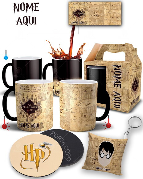 Caneca Mágica + Kit Personalizado Harry Potter com Nome