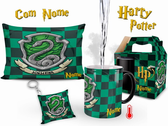 Caneca Mágica + Kit Personalizado Harry Potter Sonserina
