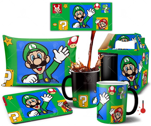 Caneca Mágica + Kit personalizado Luigi Super Mário Bros