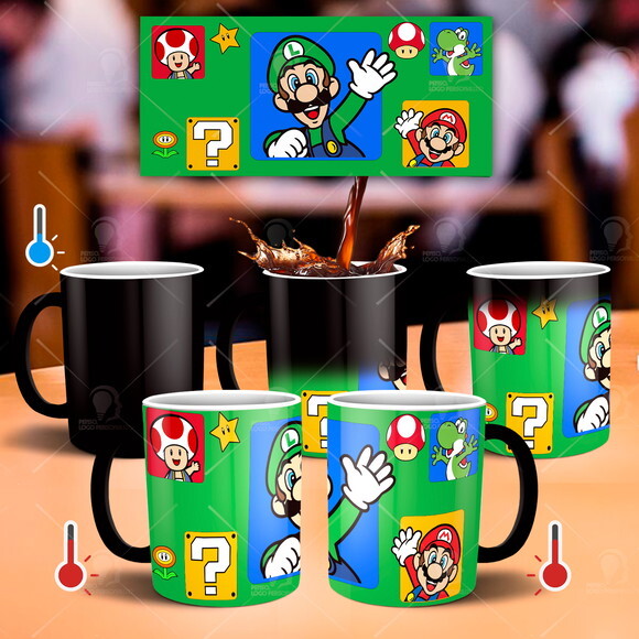 Caneca Mágica + Kit personalizado Luigi Super Mário Bros