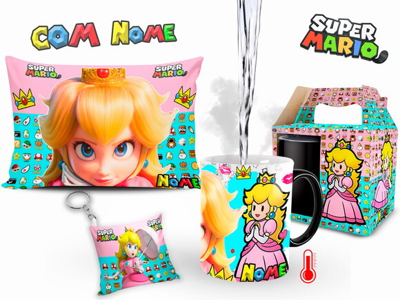 Caneca Mágica + Kit Personalizado Princesa Peach com Nome