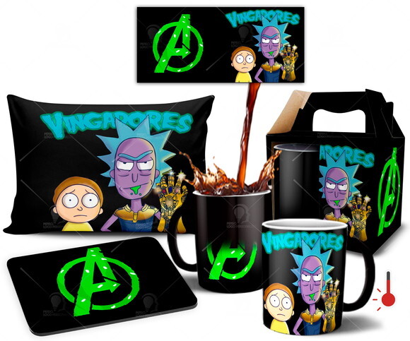 Caneca Mágica + Kit personalizado RIck e Morty Vingadores