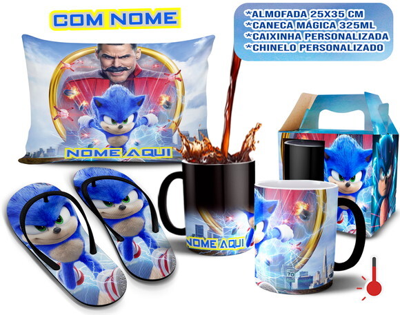 Caneca Mágica + Kit Personalizado Sonic com seu Nome