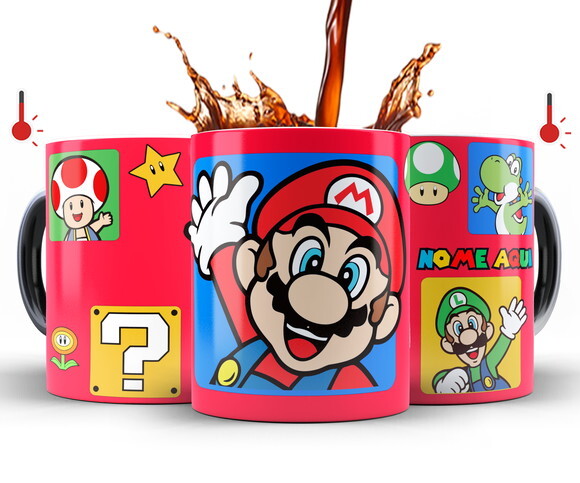 Caneca Mágica + kit Personalizado Super Mário com Nome