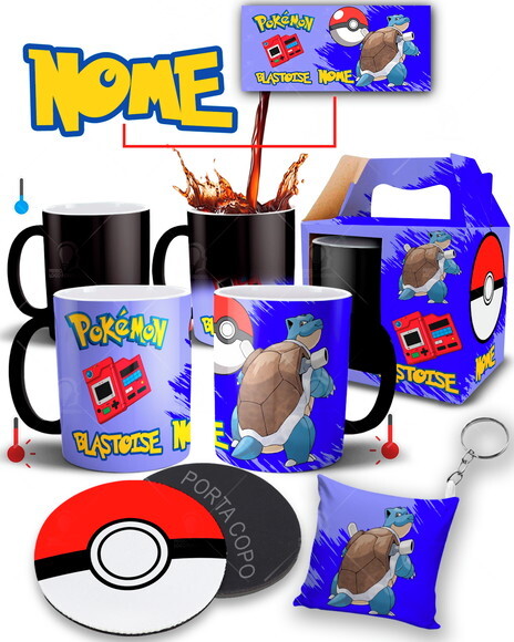 Caneca Mágica + Kit Pokémon Blastoise com Nome Personalizado