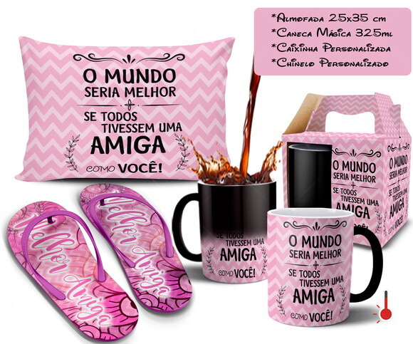 Caneca Mágica + Kit Presente Melhor Amiga Amizade + Caixinha