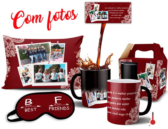 Caneca Mágica + Kit Presente Melhor Amiga Amizade com Fotos