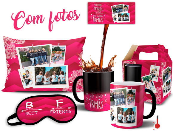 Caneca Mágica + Kit Presente Melhor Amiga Amizade com Fotos