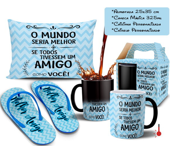 Caneca Mágica + Kit Presente Melhor Amigo Amizade + Caixinha
