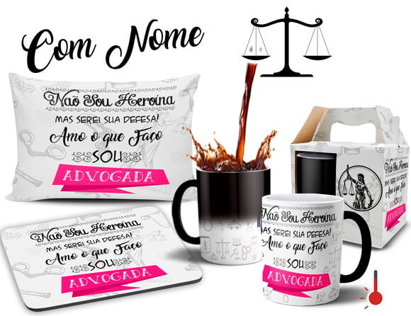 Caneca Mágica + Kit Profissão Advogada Direito com Nome