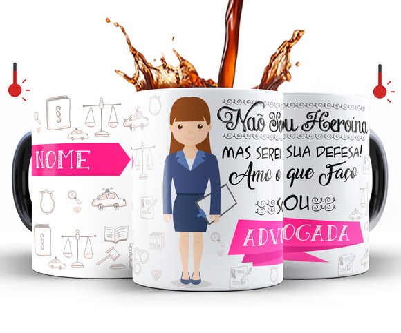Caneca Mágica + Kit Profissão Advogada Direito com Nome
