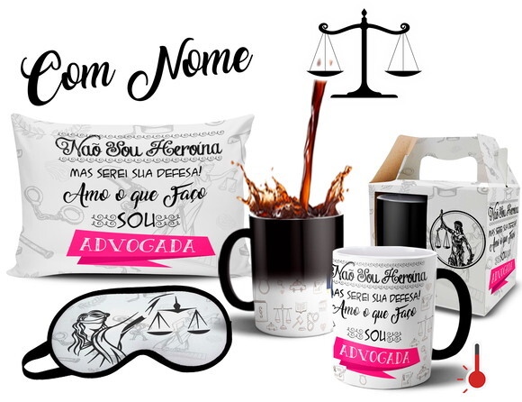 Caneca Mágica + Kit Profissão Advogada Direito com Nome