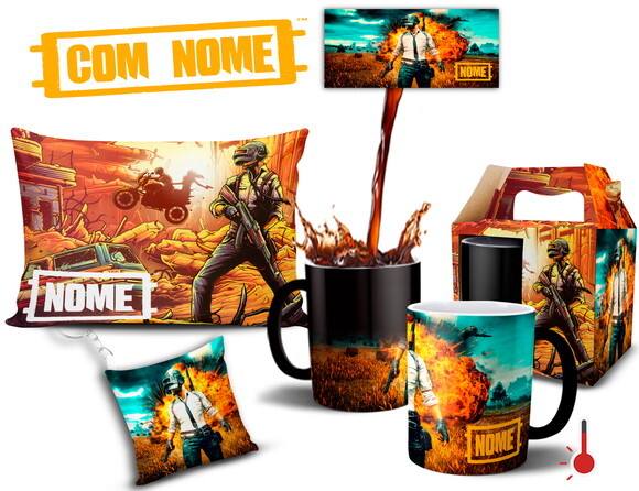 Caneca Mágica + Kit Pubg Battlegrounds com Nome - Mod 001