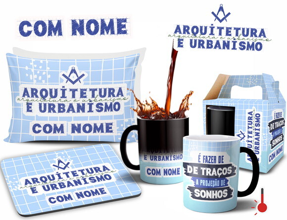 Caneca Mágica + Kit Profissão Arquitetura e Urbanismo nome