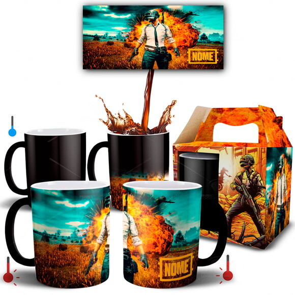 Caneca Mágica + Kit Pubg Battlegrounds com Nome - Mod 002