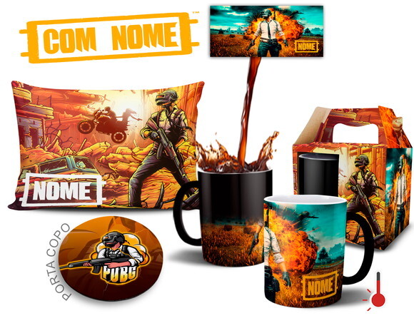 Caneca Mágica + Kit Pubg Battlegrounds com Nome - Mod 003