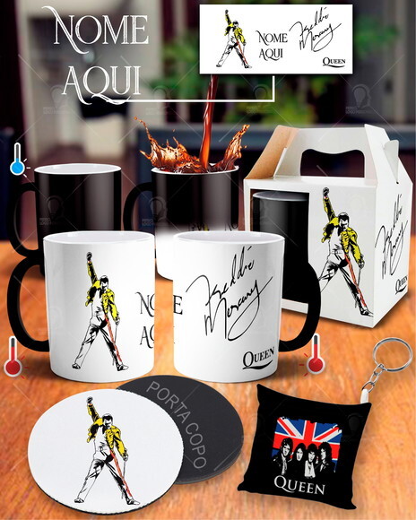 Caneca Mágica + Kit Queen Freddie Mercury com seu Nome