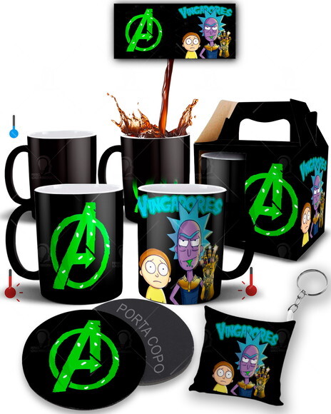Caneca Mágica + Kit Rick e Morty Vingadores